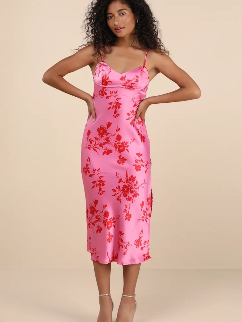 Lulus Glamorous Efforts Hot Pink Floral Print Tie-Back Midi Dress